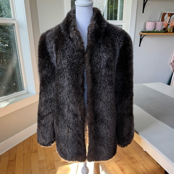 Vintage Hilmoor Brown Gray Genuine Fur Coat Jacket Luxury Fits Size Small Medium - Picture 11 of 11